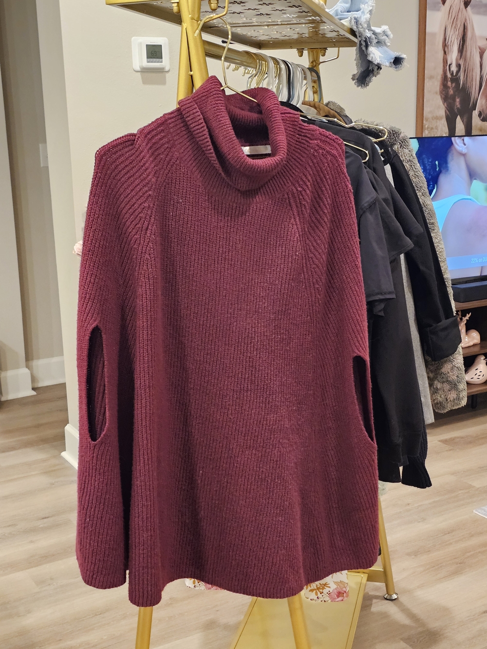 Women's Turtleneck Sweater Tunic in Burgundy